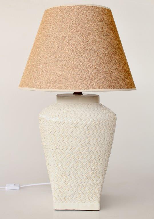 Off White Rattan Ceramic Lamp Base Beige Shade